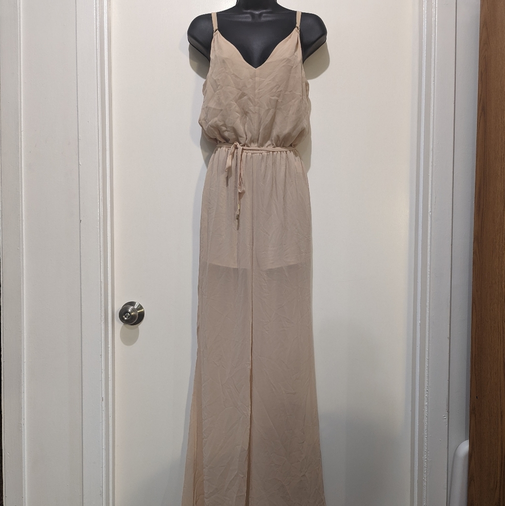 Bebe flowy tan summer jumpsuit size 10